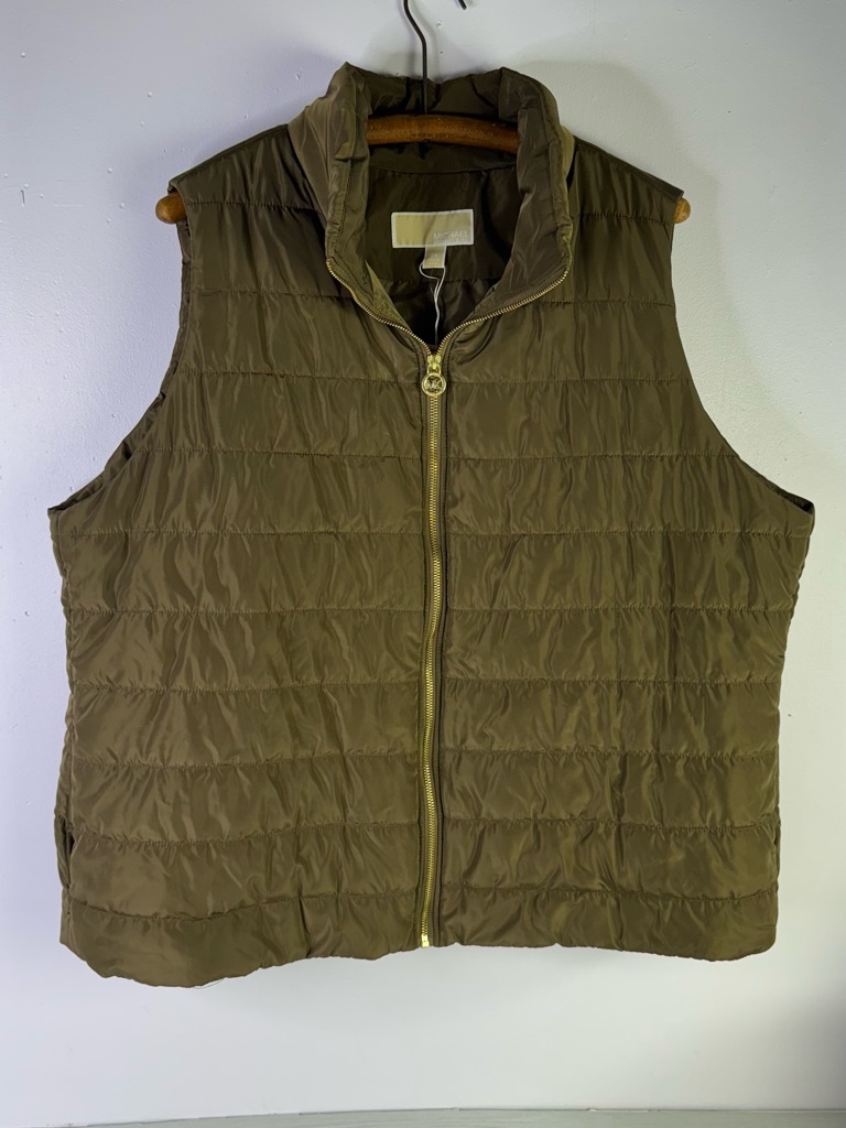 Michael Kors Puffer Vest Quilted Olive Brown Taupe Plus Size 2x Sleeveless Coat